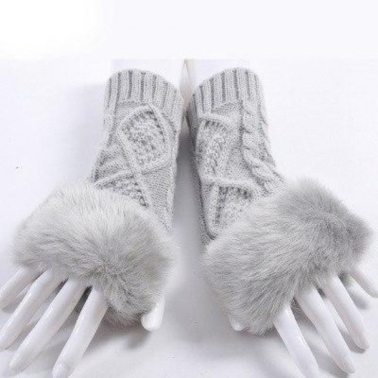 Clothing Accessories - Fashion Women Faux Rabbit Fur Hand Wrist Crochet Knitted Finger-less Gloves
