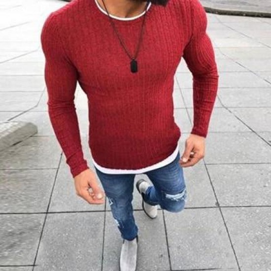 Winter Men New Fashion Pullover Knitted Sweater O-Neck Casual Long Sleeve Warm Pullovers