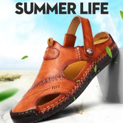 Fashion Men Half Drag Leather Beach Dual-use Sandals