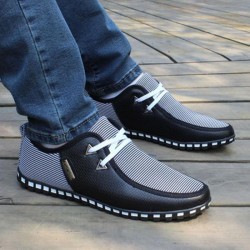 Men's Striped Lace Up Lightweight Leather Shoes