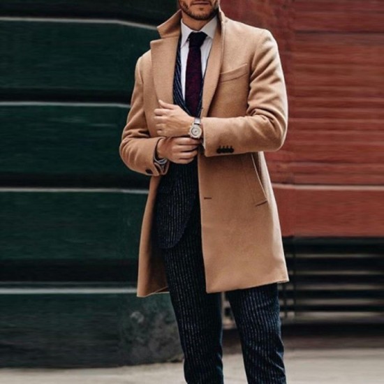 Mens Classic Khaki Baggy Long Trench Coat
