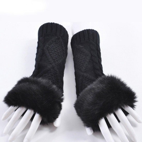Clothing Accessories - Fashion Women Faux Rabbit Fur Hand Wrist Crochet Knitted Finger-less Gloves