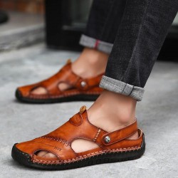 Fashion Men Half Drag Leather Beach Dual-use Sandals