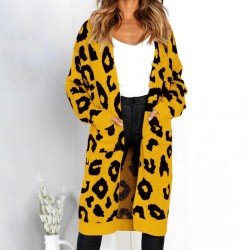 Women's Clothing - Autumn Winter Leopard Print Long Cardigans