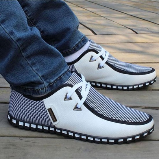 Men's Striped Lace Up Lightweight Leather Shoes