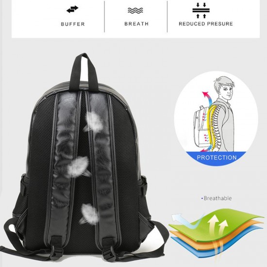 Men Leather School Backpack Bag Fashion Waterproof Travel Bag