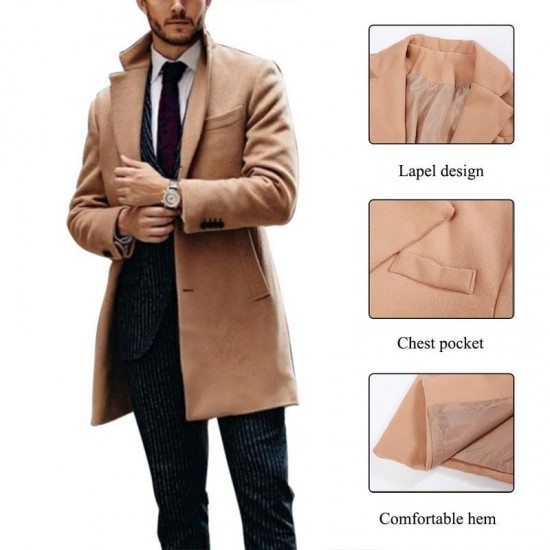 Mens Classic Khaki Baggy Long Trench Coat
