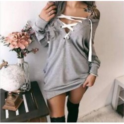 Women's Clothing - 2021 Sexy Deep V Neck Lace-up Pocket Casual Sweatshirt