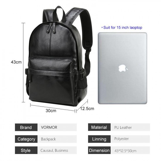 Men Leather School Backpack Bag Fashion Waterproof Travel Bag