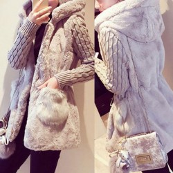 2021 Women Warm Patchwork Knitted Warm Hooded Coats