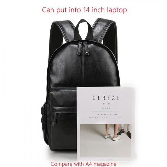 Men Leather School Backpack Bag Fashion Waterproof Travel Bag