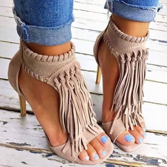 Shoes - 2021 Women's Fashion Sexy Tassel Retro High Heels Sandals