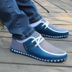 Men's Striped Lace Up Lightweight Leather Shoes