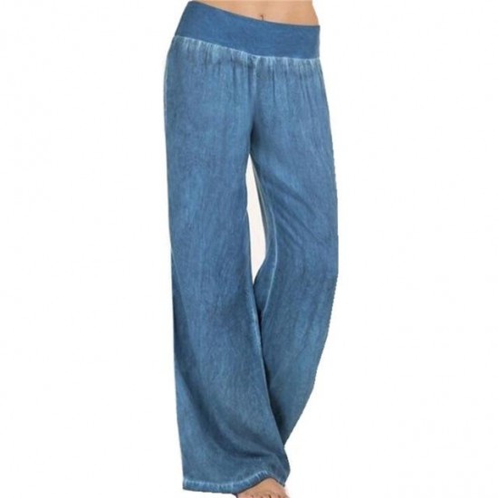 Women's Clothing - Plus Size Women Denim Wide Leg Pants