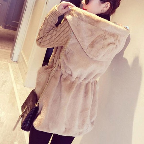 2021 Women Warm Patchwork Knitted Warm Hooded Coats