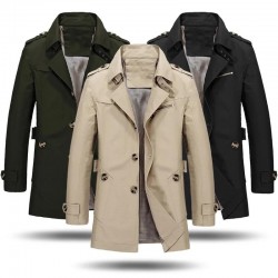 2021  Warm Fleece Outwear Windbreaker Jacket Casual Trench Coat